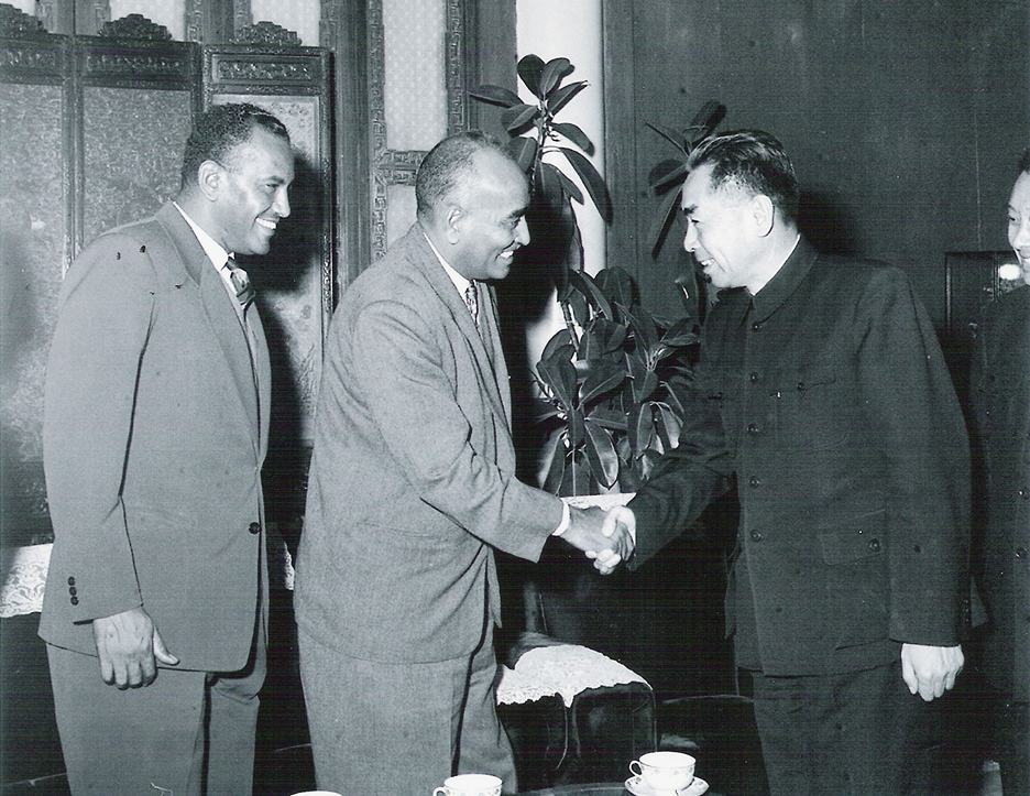 Prime Minister Zhou Enlai shaking hands with Sudanese Peace delegation